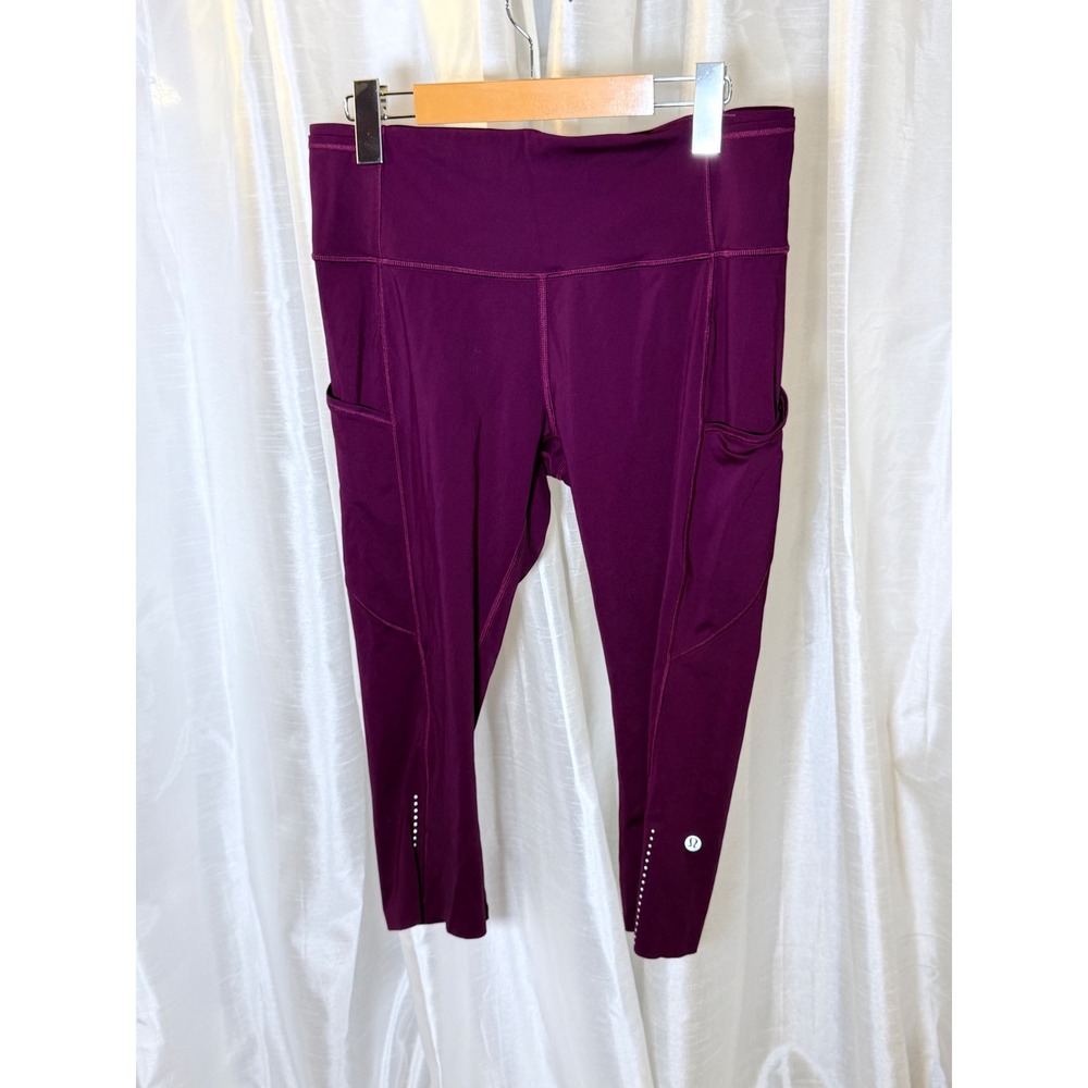 Lululemon Fast and Free Crop Women 10 Purple Nulux High Rise Running Leggings